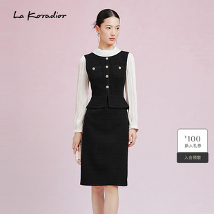 法式 通勤新款 假两件气质连衣裙拼接礼服裙 Koradior拉珂蒂秋季