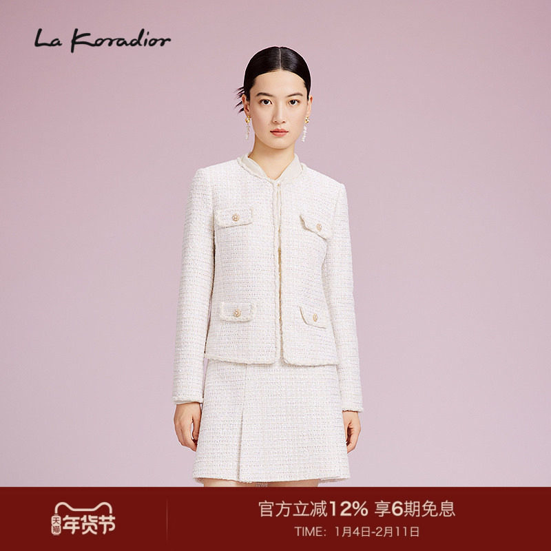La Koradior拉珂蒂简约秋季气质女显瘦通勤法式香风钉珠短外套,女装/女士精品,短外套,淘宝优惠券,粉丝福利购,淘宝优惠卷