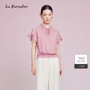 简约纯色圆领套头上衣小衫 新款 女 koradior拉珂蒂优雅减龄夏季