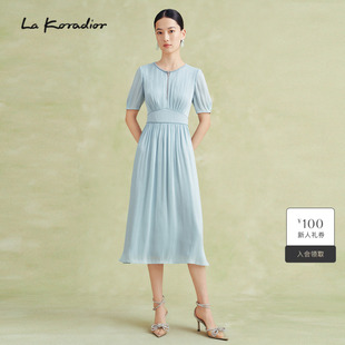 百褶显瘦通勤中长裙收腰气质连衣裙 新款 Koradior拉珂蒂女夏季