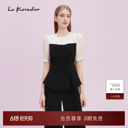 【精致社交】Lakoradior拉珂蒂异材拼接短袖小衫ol上衣2025