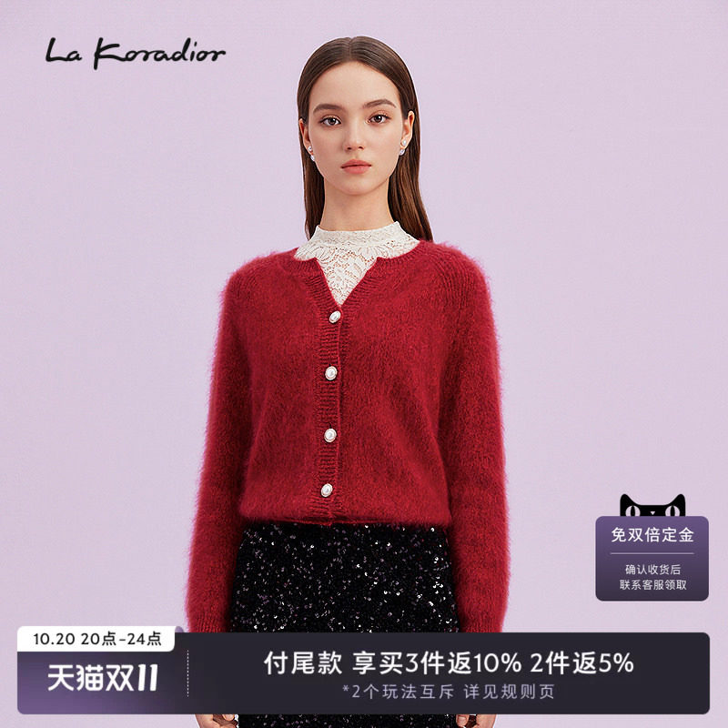 【100山羊绒】La Koradior拉珂蒂商场同款新款纯色单排扣羊绒小衫