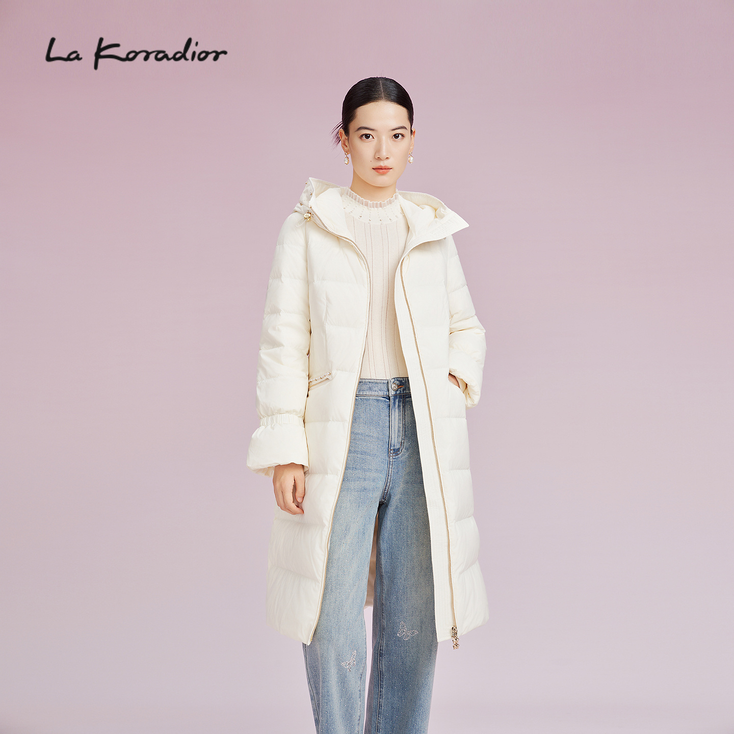 【商场同款】Lakoradior拉珂蒂时尚名媛秋冬新款气质荷叶袖羽绒服