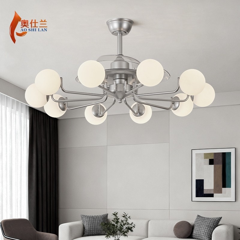 新款法式中古风扇灯客厅电风扇吊灯隐形现代简约大厅餐厅吊扇灯