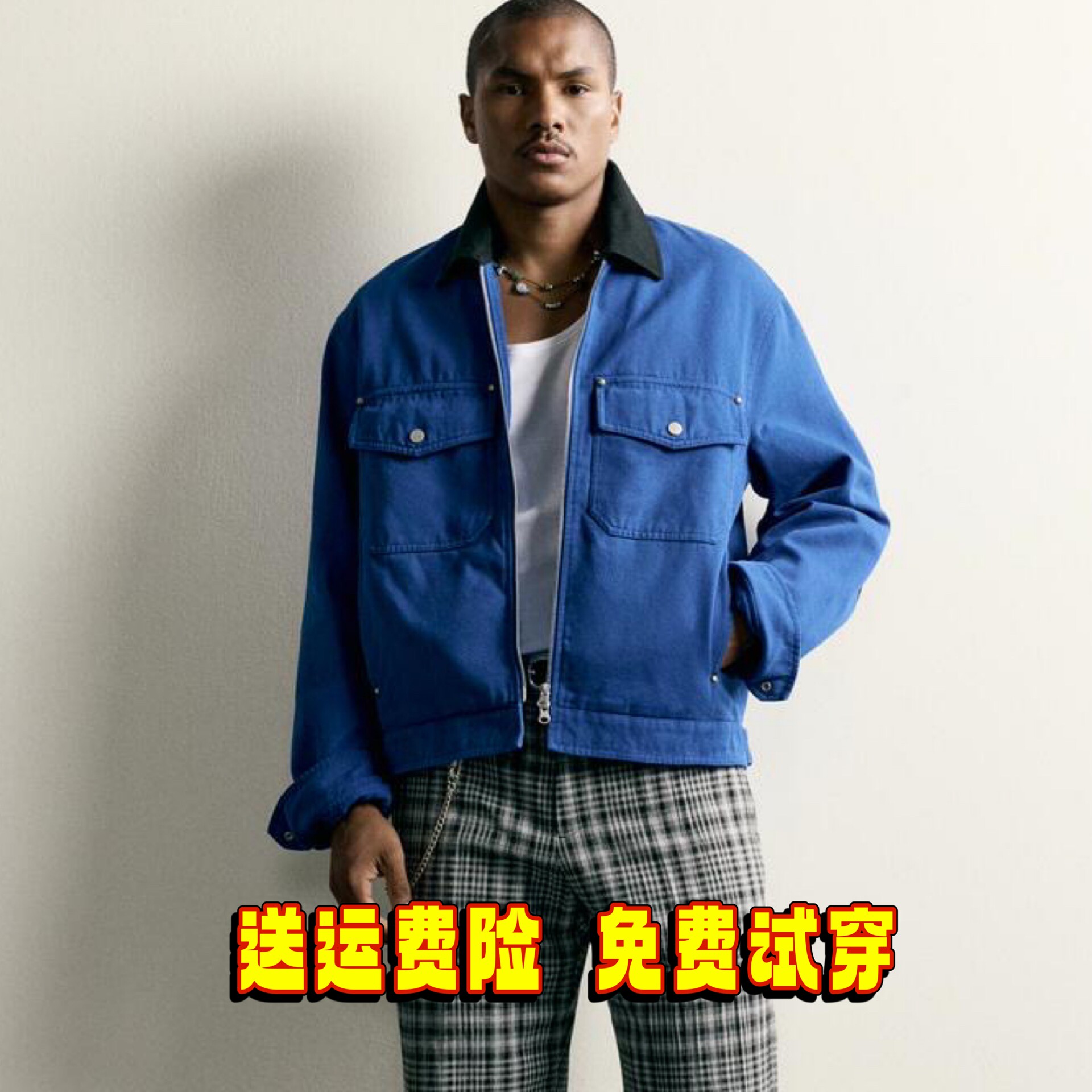 ZA2026秋冬季新款男装短款水洗帆布拼接领口夹克外套 3918880 420