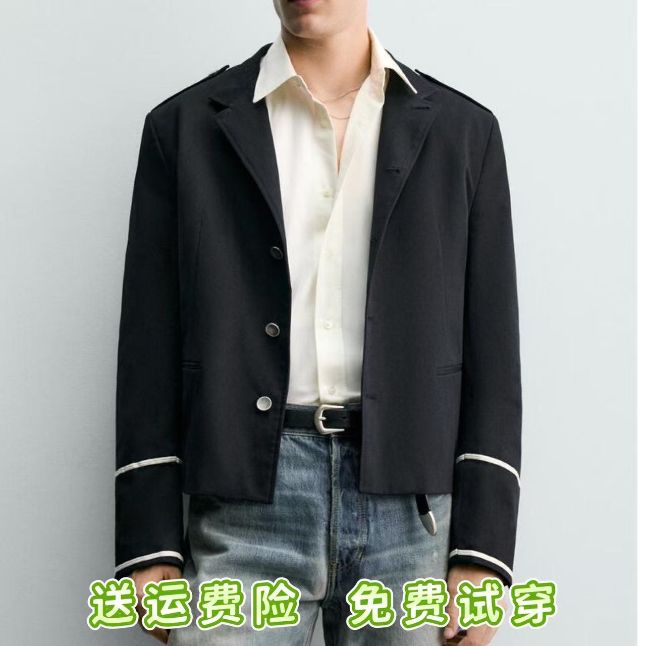 ZA2026秋季新品男装撞色短款中山领长袖夹克西装外套 0706307 407
