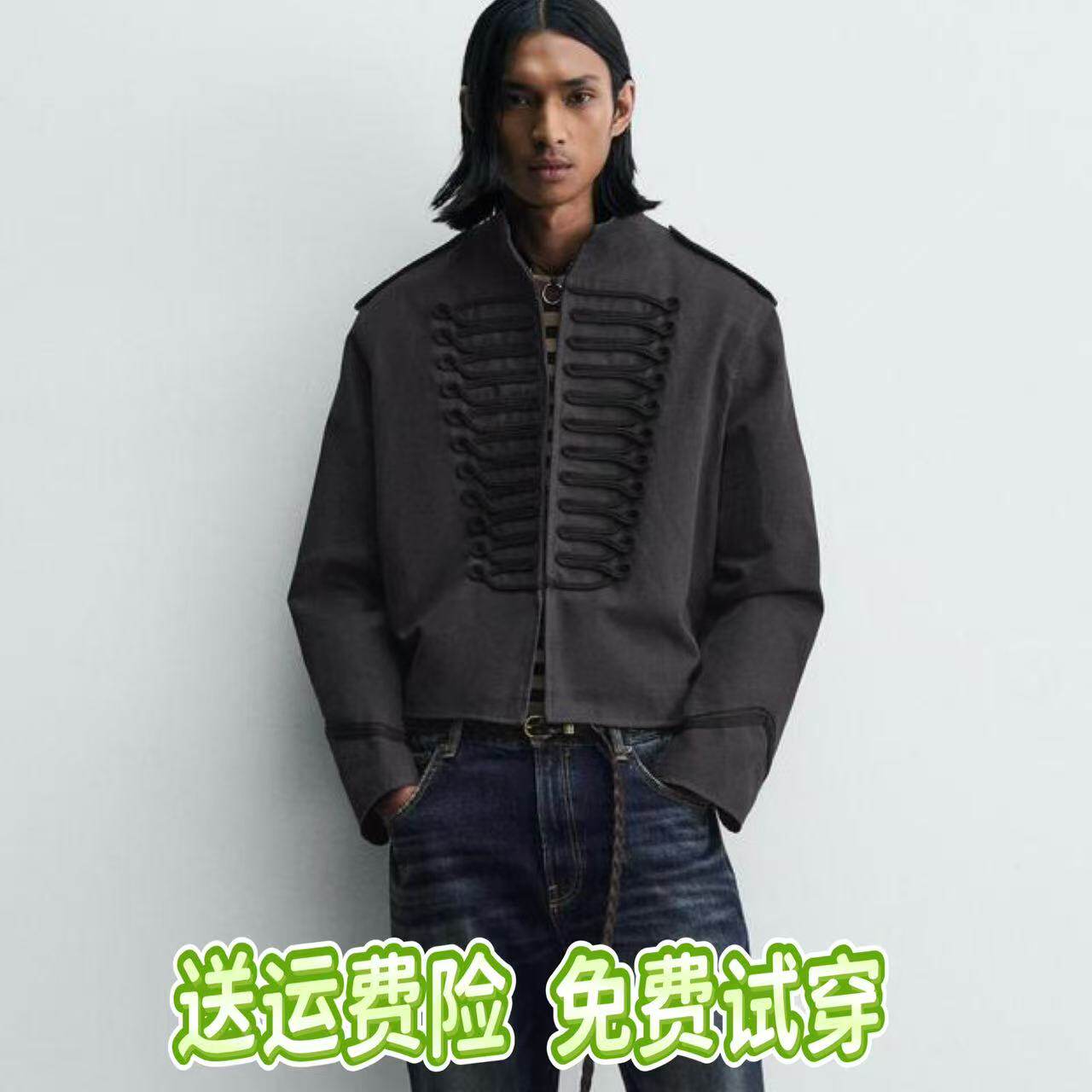 ZA2026夏季新品 男装 撞色绳结扣饰短款宽松夹克外套 0706406 807