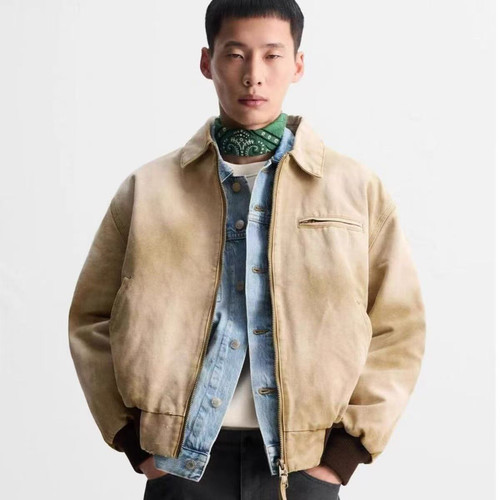 ZA2025春季新款男装新年系列帆布水洗飞行员夹克外套 8281302