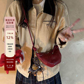 公子雯可颂包包女2024冬新款 羊皮红色高级感牛角包单肩腋下斜挎包