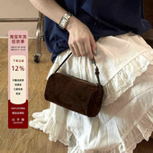 THERO圆筒包高级感90S羊皮麂皮绒极简乌木色手提单肩斜挎包笔筒包