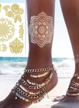 欧美金属烫金玫瑰金汉娜蕾丝新娘曼陀罗水转印纹身贴纸tatoo女生