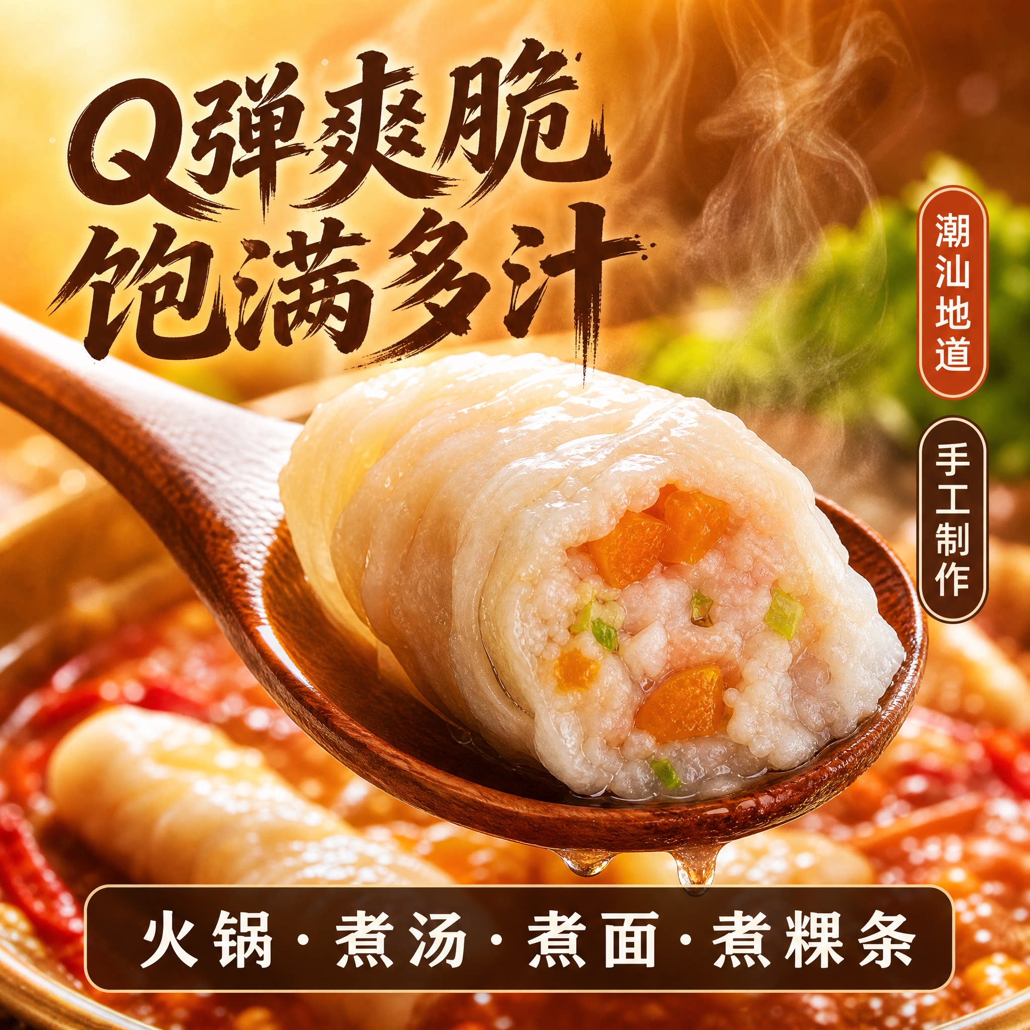 潮汕惠来手工鱼皮饺鱼册惠来特产鱼皮饺肉燕鱼饺卷火锅烧烤食材
