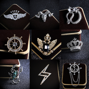 韩版高档礼服男士西装胸针皇冠船舵镶钻宝石女士胸花衬衣搭配胸章