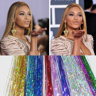 彩色假发束金丝亮丝彩丝线闪光炫彩七彩无痕接发彩丝彩线挑染头发