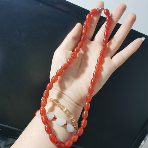 天然红玛瑙米珠手串女红玛瑙玉髓手链串珠项链妈妈锁骨链套链礼物