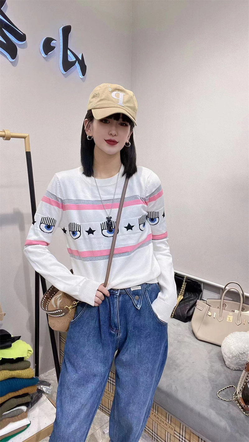 针织衫1116 欧洲站2021冬新款女装白色圆领套头针织提花眼镜小衫