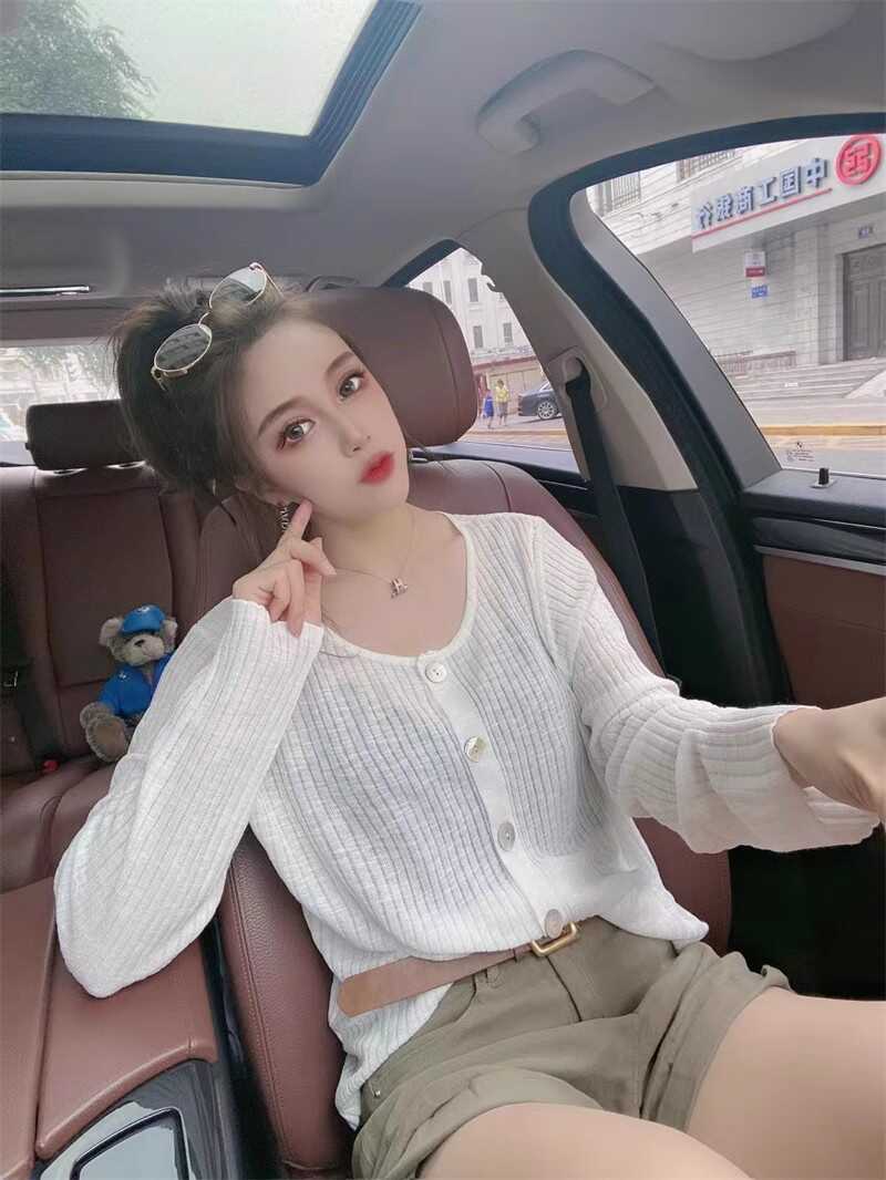 欧洲站冰丝针织防晒圆领开衫女薄款夏季空调罩衫百搭短外套611