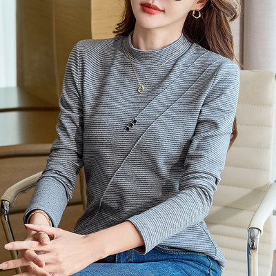 条纹德绒女长袖修身保暖不起球