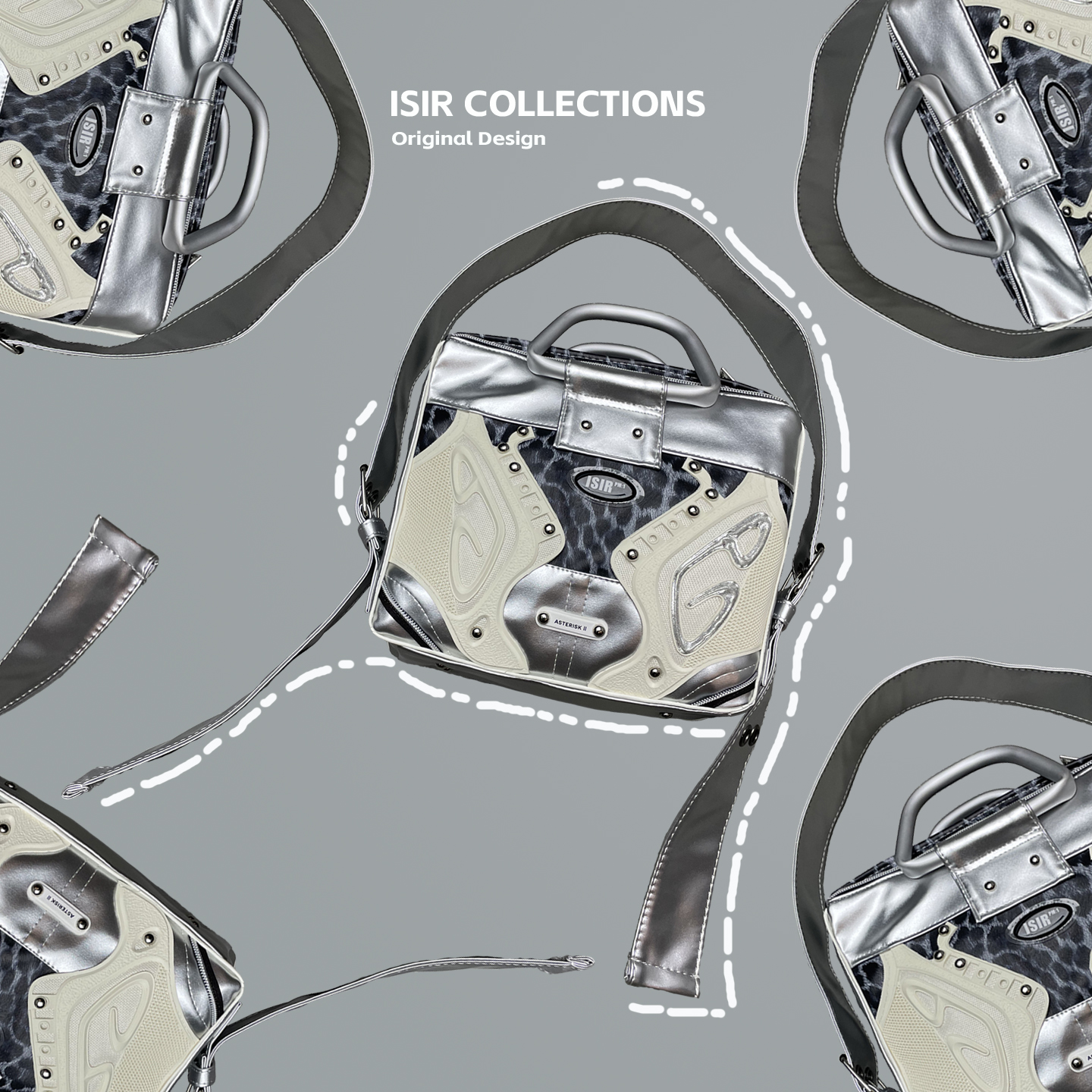 ISIR原创千禧银色豹纹金属机车包