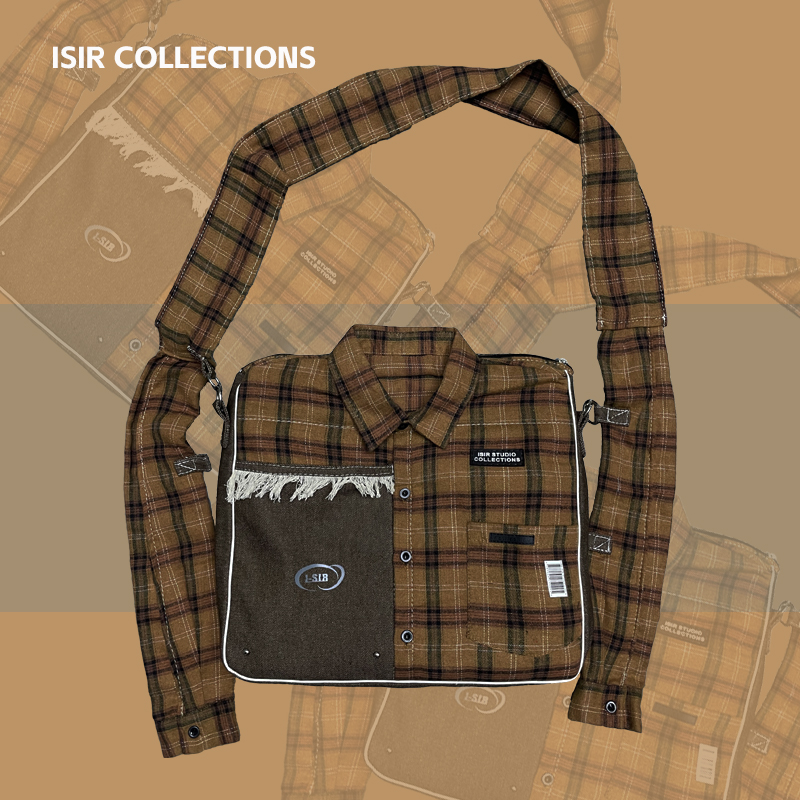 ISIR原创格纹牛仔趣味流苏斜挎包