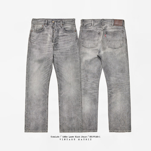 UNSOLUTE R3闪电洗 40S大战宽松直筒 复古做旧 黑牛 牛仔裤