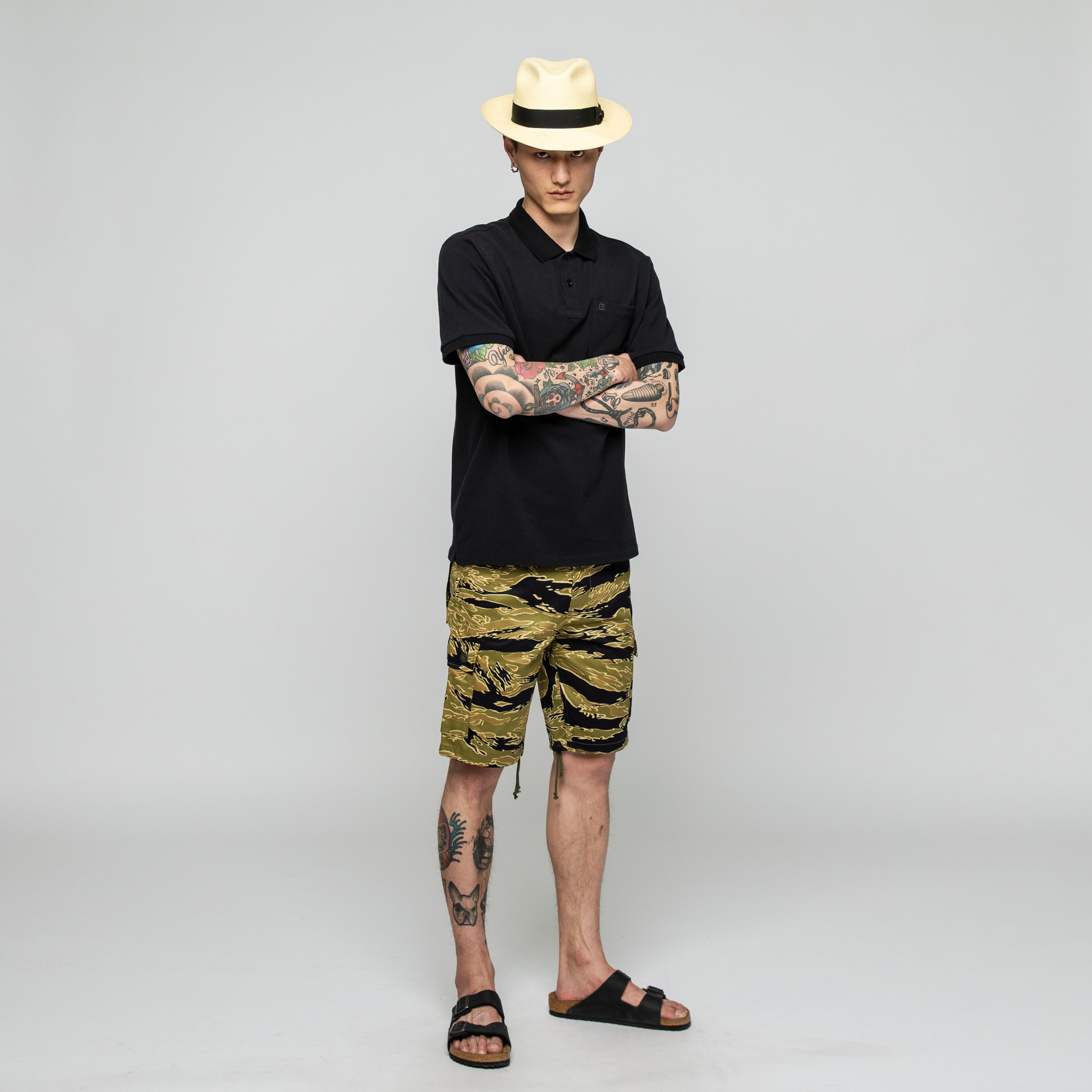 捭和(bai-he denim)越战虎纹迷彩 ads金虎 军事虎斑 多袋短裤