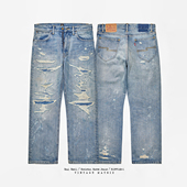 SHELL 破坏洗 暴走骷髅马 魂壳SOUL 重磅15OZ 宽松大直筒 牛仔裤