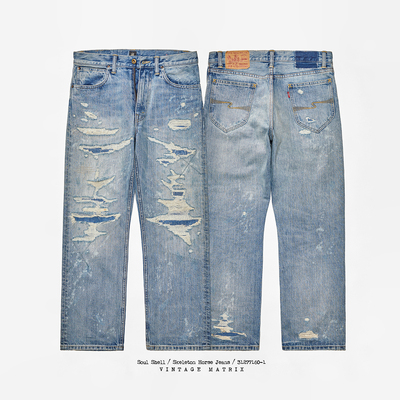 魂壳SOUL SHELL 暴走骷髅马 重磅15OZ 宽松大直筒 破坏洗 牛仔裤
