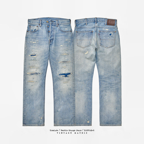 【折扣优惠】 西雅图刀割 古布 GRUNGE摇滚 复古水洗做旧 牛仔裤