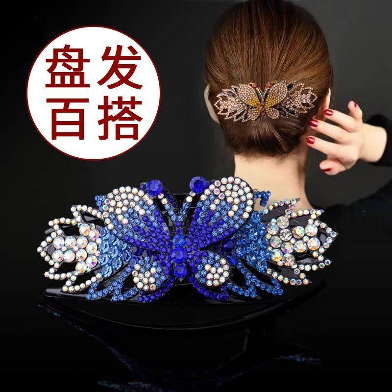 发夹女后脑勺大号盘头发抓夹头饰花朵水钻鸭嘴夹妈妈顶夹发卡夹子