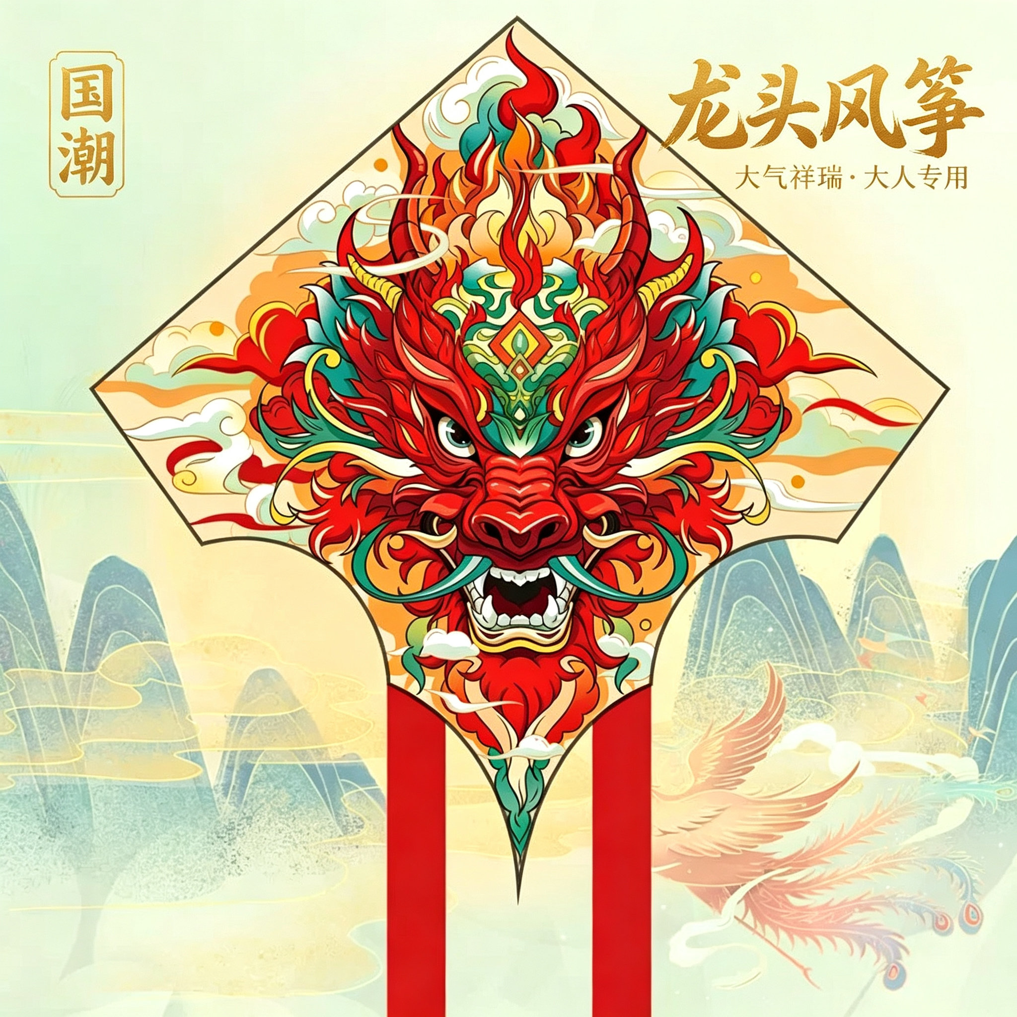 国潮龙头风筝微风易飞