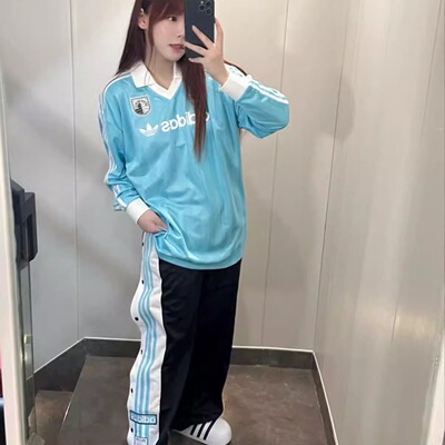 Adidas阿迪达斯女侧开排扣梭织裤
