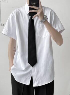 白衬衫少年衬衣夏季薄款短袖男学院风DK制服套装日系班服宽松衬衣