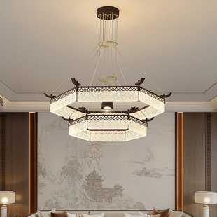 现代轻奢时尚 餐厅包厢间灯具 客厅灯圆环水晶吊灯设计师创意新中式