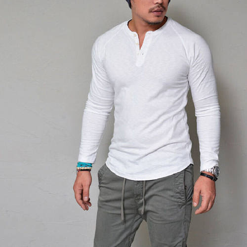 Mens Slim Fit Long Sleeve T-Shirts V Neck T Shirt Tops Tee