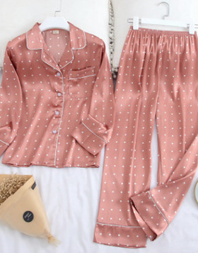 Silk Satin Lapel Women Pajama Set Printing Fashion Pajamas