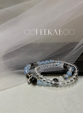 「ccpeekaboo」白水晶海蓝宝黑发晶灰月光茶水晶黑曜石补金水手链