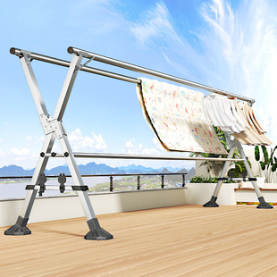 晾衣架落地折叠室内阳台晒被子神器家用卧室不锈钢室外凉伸缩式杆