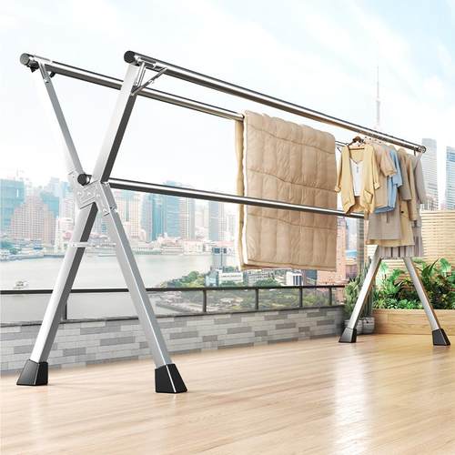 晾衣架落地折叠室内家用阳台卧室不锈钢室外凉伸缩杆式晒被子神器 - 封面
