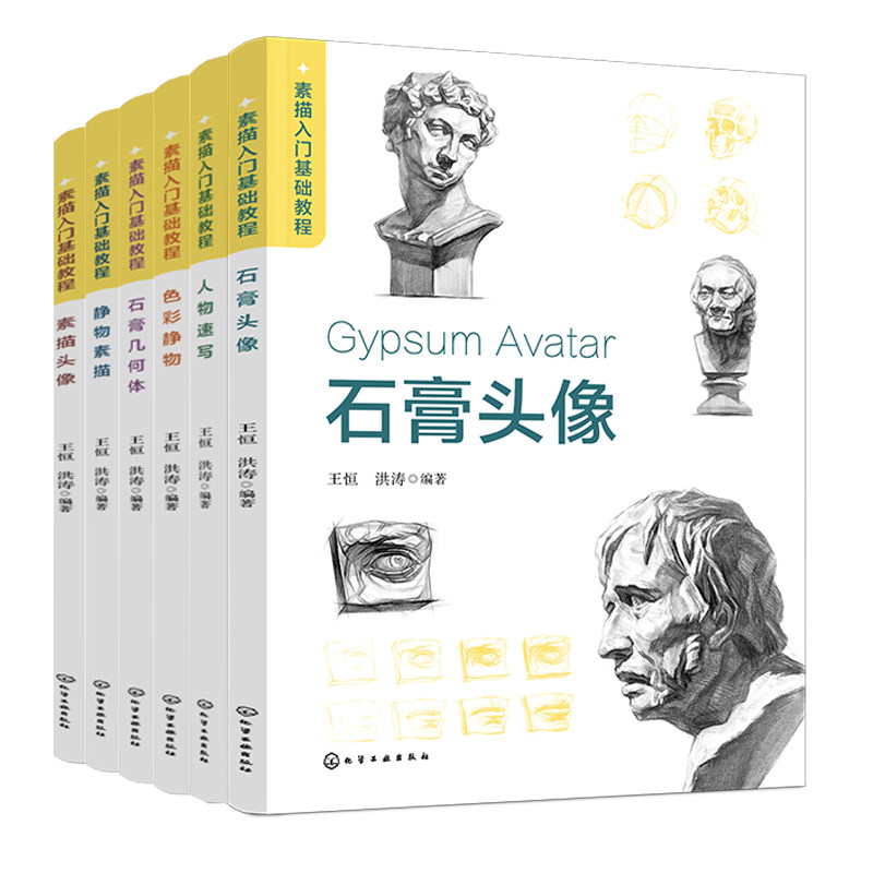 素描入门基础教程 素描头像+静物素描+石膏几何体+色彩静物+人物速写+石膏头像 王恒 洪涛 6本 化学工业出版社