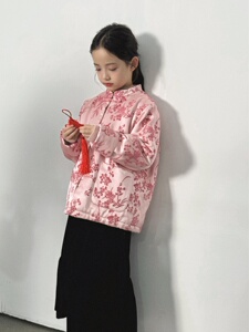 女童新中式提花外套儿童国风盘扣立领薄夹棉洋气时髦潮高级感上衣