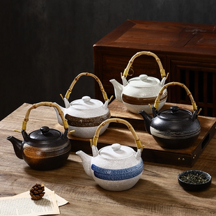 日式陶瓷茶壶套装耐高温复古提梁壶料理酒店餐厅泡茶壶大号花茶壶