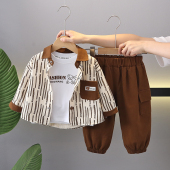 春季 一周岁男童分体二件套春款 2025新款 开衫 潮 婴幼儿长袖 宝宝衬衫