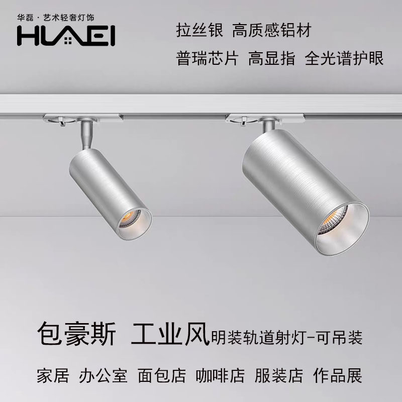 智能轨道灯包豪斯店铺商用咖啡厅客厅吸顶led明装射灯不锈钢银色