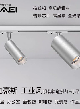 智能轨道灯包豪斯店铺商用咖啡厅客厅吸顶led明装射灯不锈钢银色