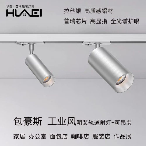 智能轨道灯包豪斯店铺商用咖啡厅客厅吸顶led明装射灯不锈钢银色