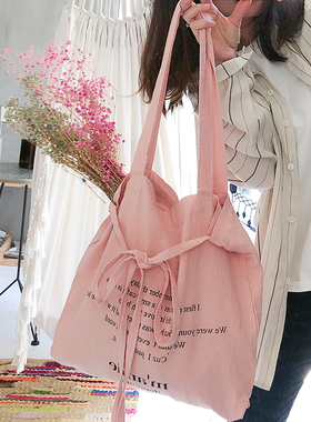 么西包包 chic韩国 depound 系带字母出口轻薄质感棉麻帆布单肩包