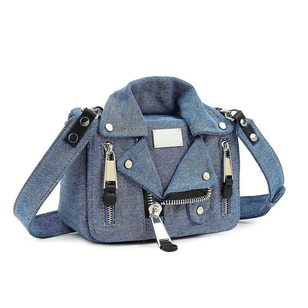 2025新款欧美机车风 女士牛仔布机车包单肩包斜挎包包潮流风格