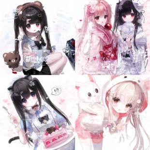 打包36张 无条件扭蛋摸鱼机1 女生闺蜜插画头像原创圈高清有普白