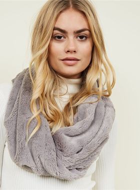 NEW LOOK外贸原单尾货灰色超柔人造皮草环保时尚保暖防寒围脖女